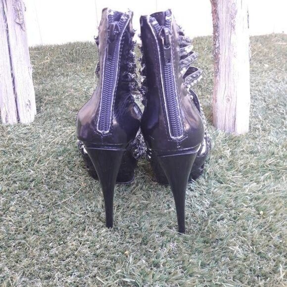 Fredericks Platform Studded Rhinestone Strappy Ankle‎ Wrap Stiletto Heels Sz 8 - Picture 5 of 8